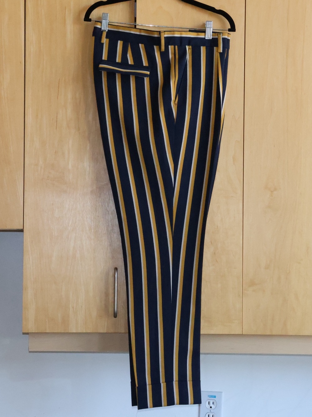 ASOS Navy and Mustard Vertical-Stripe Men’s Dress Trousers Size 32W
